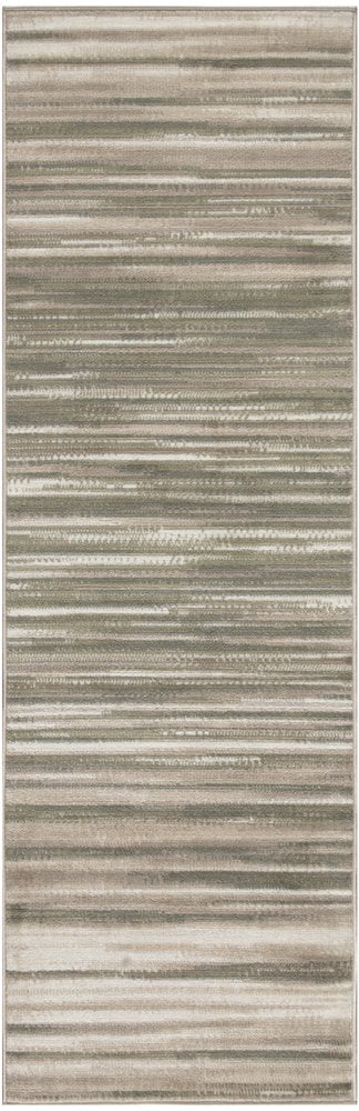 7' Ivory Green and Gray Striped Runner Rug