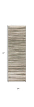 7' Ivory Green and Gray Striped Runner Rug