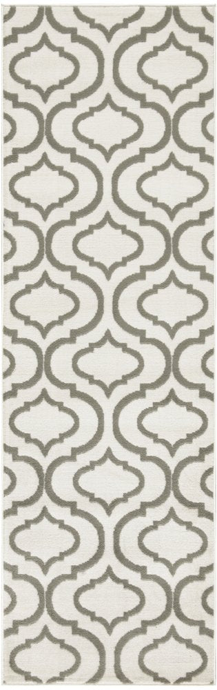7' Ivory and Green Trellis Runner Rug