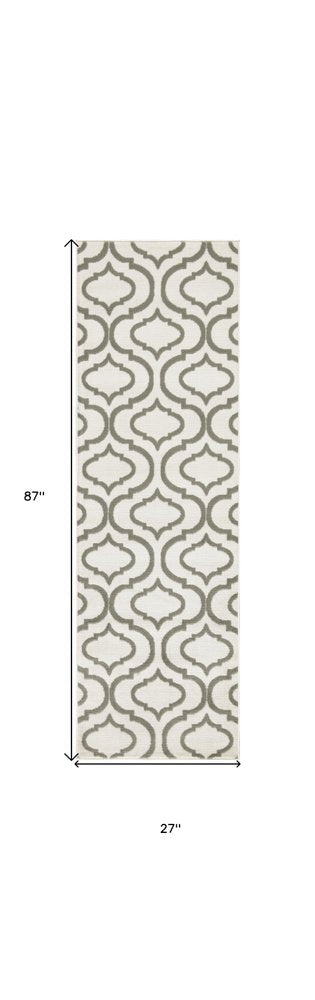 7' Ivory and Green Trellis Runner Rug