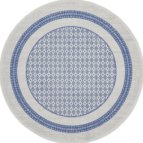 8' X 12' Ivory and Blue Geometric Distressed Non Skid Area Rug