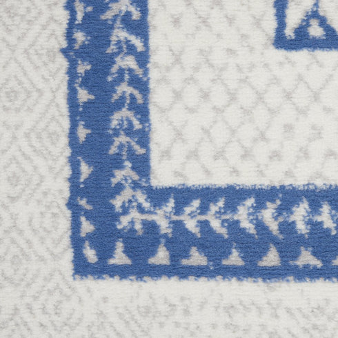 8' X 12' Ivory and Blue Geometric Distressed Non Skid Area Rug