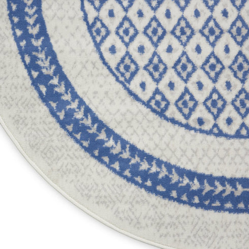 8' X 12' Ivory and Blue Geometric Distressed Non Skid Area Rug