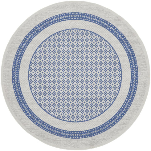 8' X 12' Ivory and Blue Geometric Distressed Non Skid Area Rug