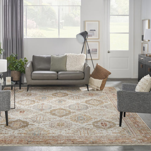 9' X 13' Beige Geometric Distressed Area Rug