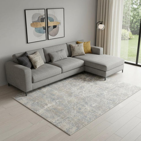8' X 10' Beige Blue And Brown Abstract Area Rug