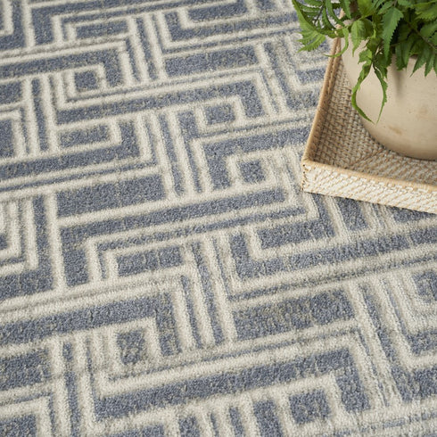 9' X 12' Blue Geometric Distressed Area Rug