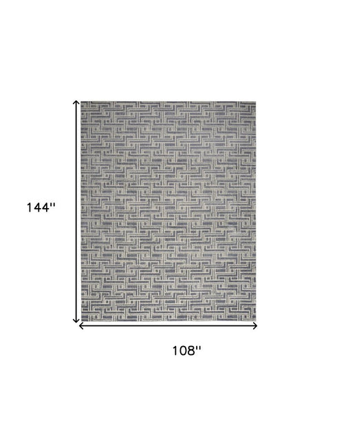 9' X 12' Blue Geometric Distressed Area Rug