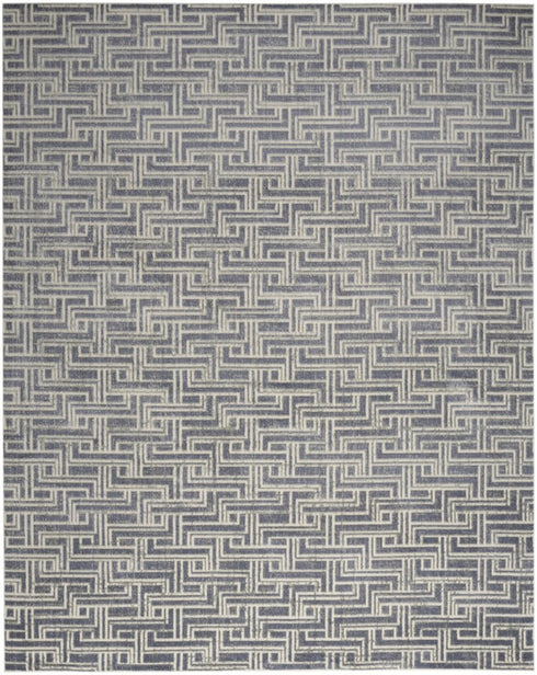 9' X 12' Blue Geometric Distressed Area Rug