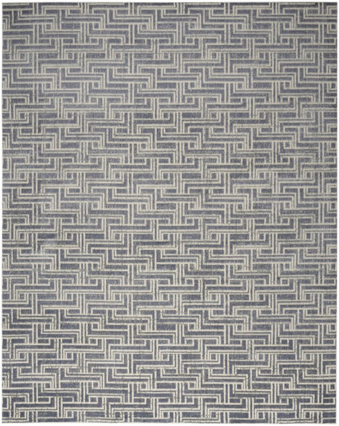 9' X 12' Blue Geometric Distressed Area Rug
