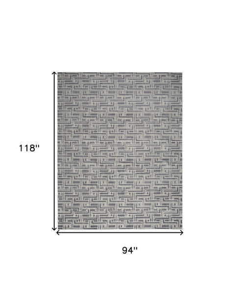 9' X 12' Blue Geometric Distressed Area Rug