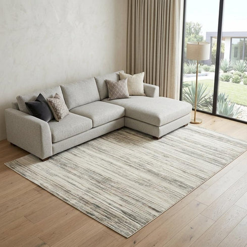8' X 10' Cream Abstract Distressed Area Rug