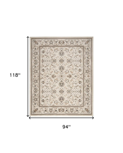9' X 12' Cream Floral Distressed Area Rug