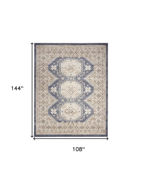 9' X 12' Blue Geometric Distressed Area Rug