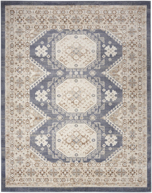 9' X 12' Blue Geometric Distressed Area Rug