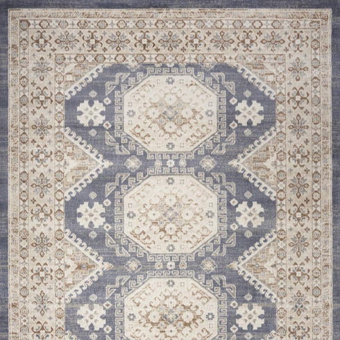 9' X 12' Blue Geometric Distressed Area Rug