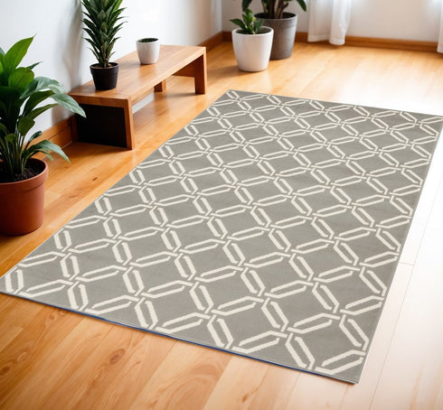 5' X 7' Gray and Ivory Trellis Non Skid Area Rug