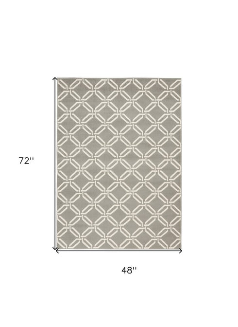5' X 7' Gray and Ivory Trellis Non Skid Area Rug