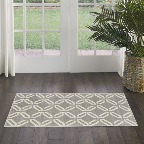 5' X 7' Gray and Ivory Trellis Non Skid Area Rug