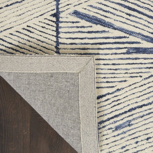 8' X 12' Blue And White Wool Geometric Area Rug