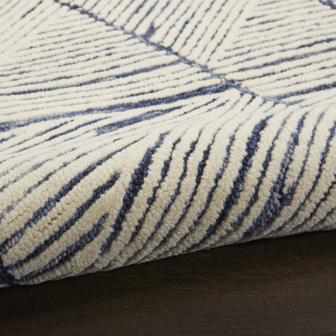 8' X 12' Blue And White Wool Geometric Area Rug
