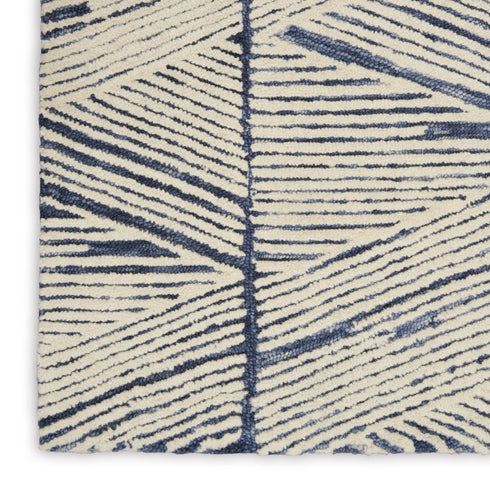 8' X 12' Blue And White Wool Geometric Area Rug