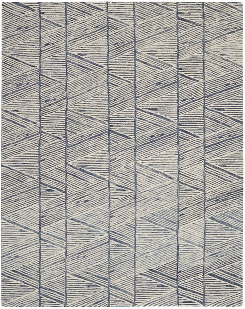 8' X 12' Blue And White Wool Geometric Area Rug