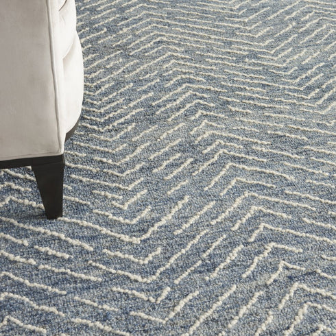 8' X 12' Indigo and Ivory Wool Chevron Area Rug