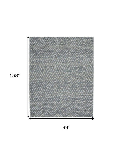 8' X 12' Indigo and Ivory Wool Chevron Area Rug