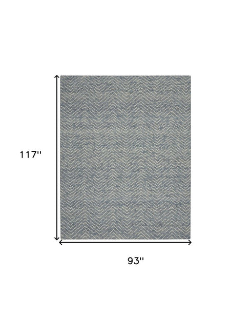 8' X 12' Indigo and Ivory Wool Chevron Area Rug