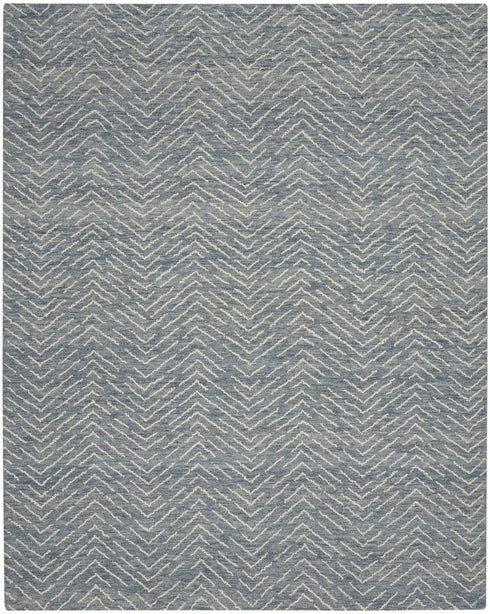8' X 12' Indigo and Ivory Wool Chevron Area Rug