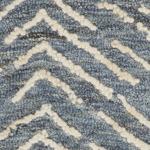 8' Indigo and Ivory Wool Chevron Runner Rug