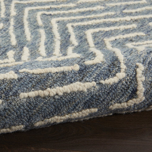 8' Indigo and Ivory Wool Chevron Runner Rug