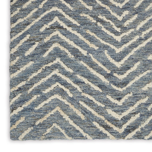 8' Indigo and Ivory Wool Chevron Runner Rug