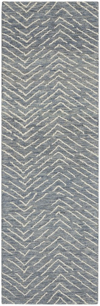 8' Indigo and Ivory Wool Chevron Runner Rug