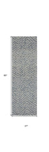 8' Indigo and Ivory Wool Chevron Runner Rug