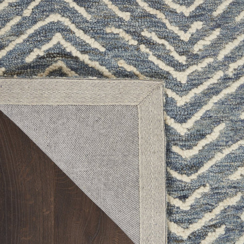 8' Indigo and Ivory Wool Chevron Runner Rug