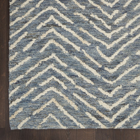8' Indigo and Ivory Wool Chevron Runner Rug