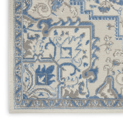 8' Ivory Blue and Gray Floral Non Skid Runner Rug