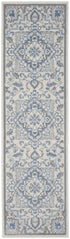 8' Ivory Blue and Gray Floral Non Skid Runner Rug