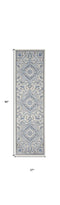 8' Ivory Blue and Gray Floral Non Skid Runner Rug