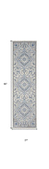 8' Ivory Blue and Gray Floral Non Skid Runner Rug