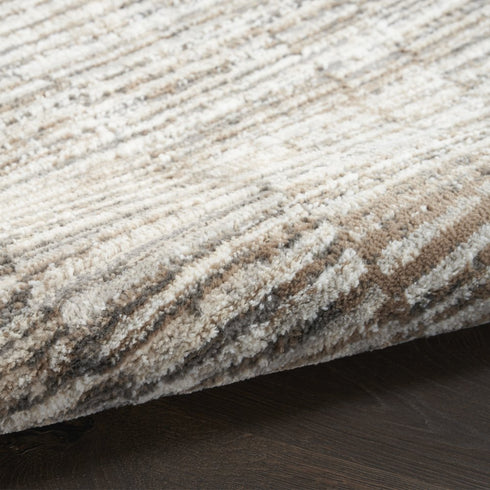 8' Brown and Ivory Abstract Runner Rug