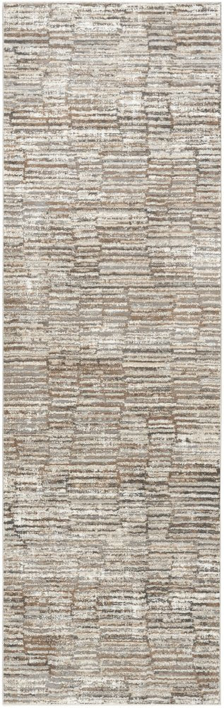 8' Brown and Ivory Abstract Runner Rug