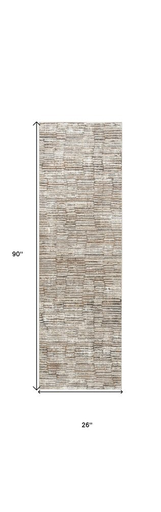 8' Brown and Ivory Abstract Runner Rug