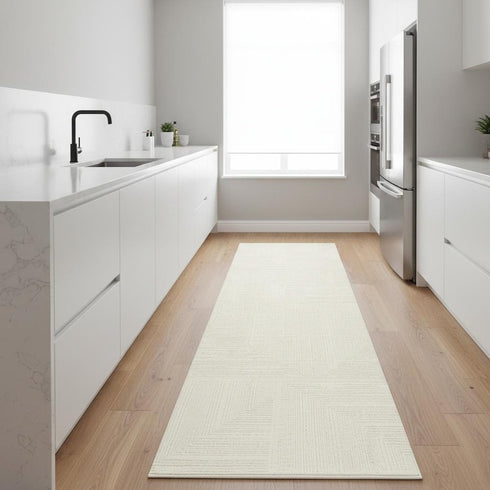 8' Ivory Abstract Runner Rug