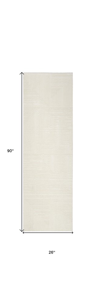 8' Ivory Abstract Runner Rug