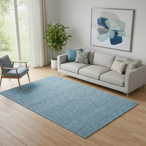 5' X 8' Blue Wool Shag Handmade Area Rug