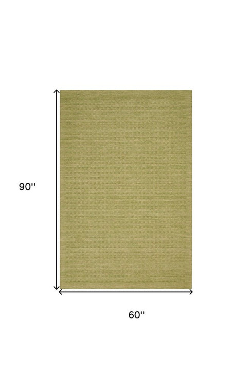 5' X 8' Green Wool Area Rug