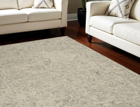 8' X 12' Beige and Gray Wool Abstract Geometric Area Rug
